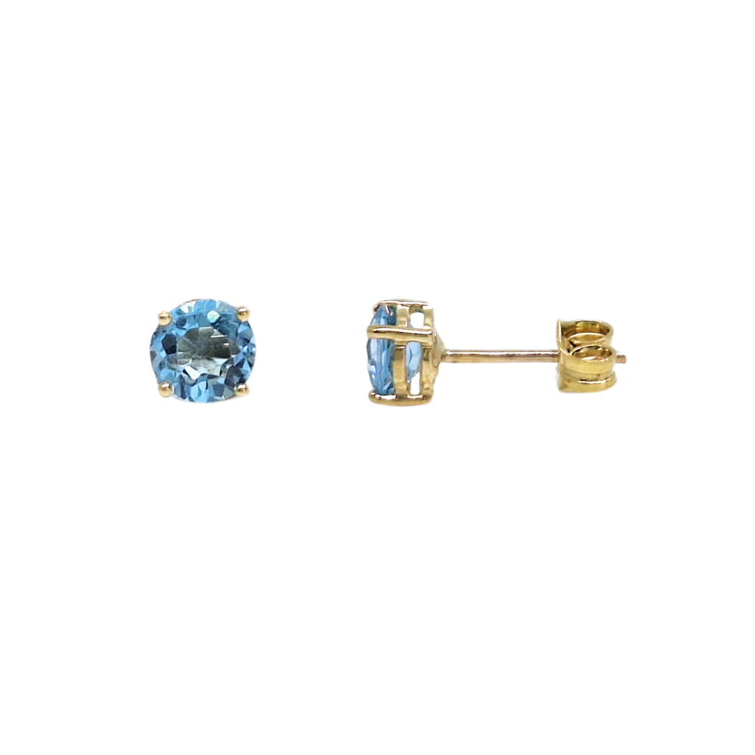 9ct Yellow Gold Blue Topaz Stud Earrings