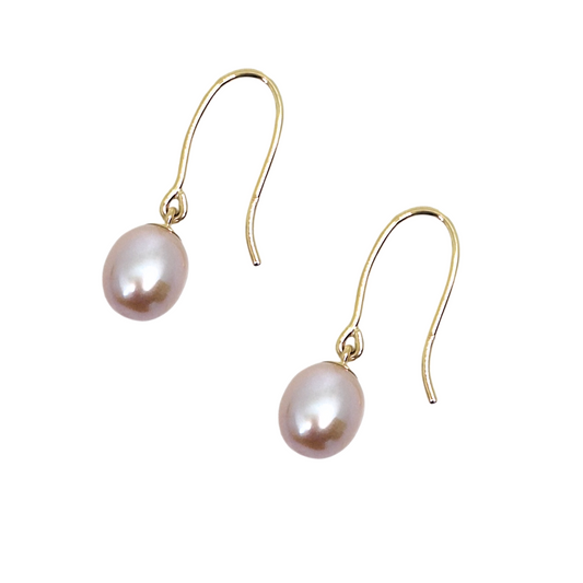 9ct Gold & Pink Pearl Drop Earrings