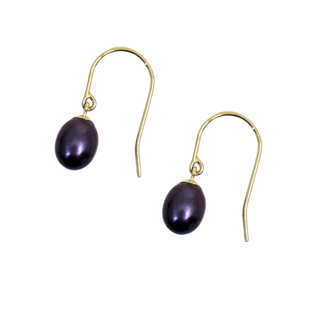 9ct Gold & Black Pearl Drop Earrings