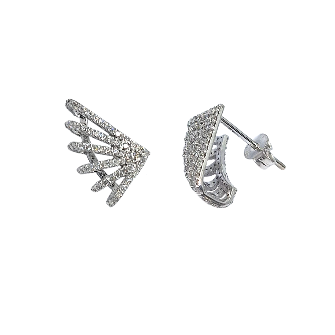 9ct White Gold Fan Design Diamond Stud Earrings