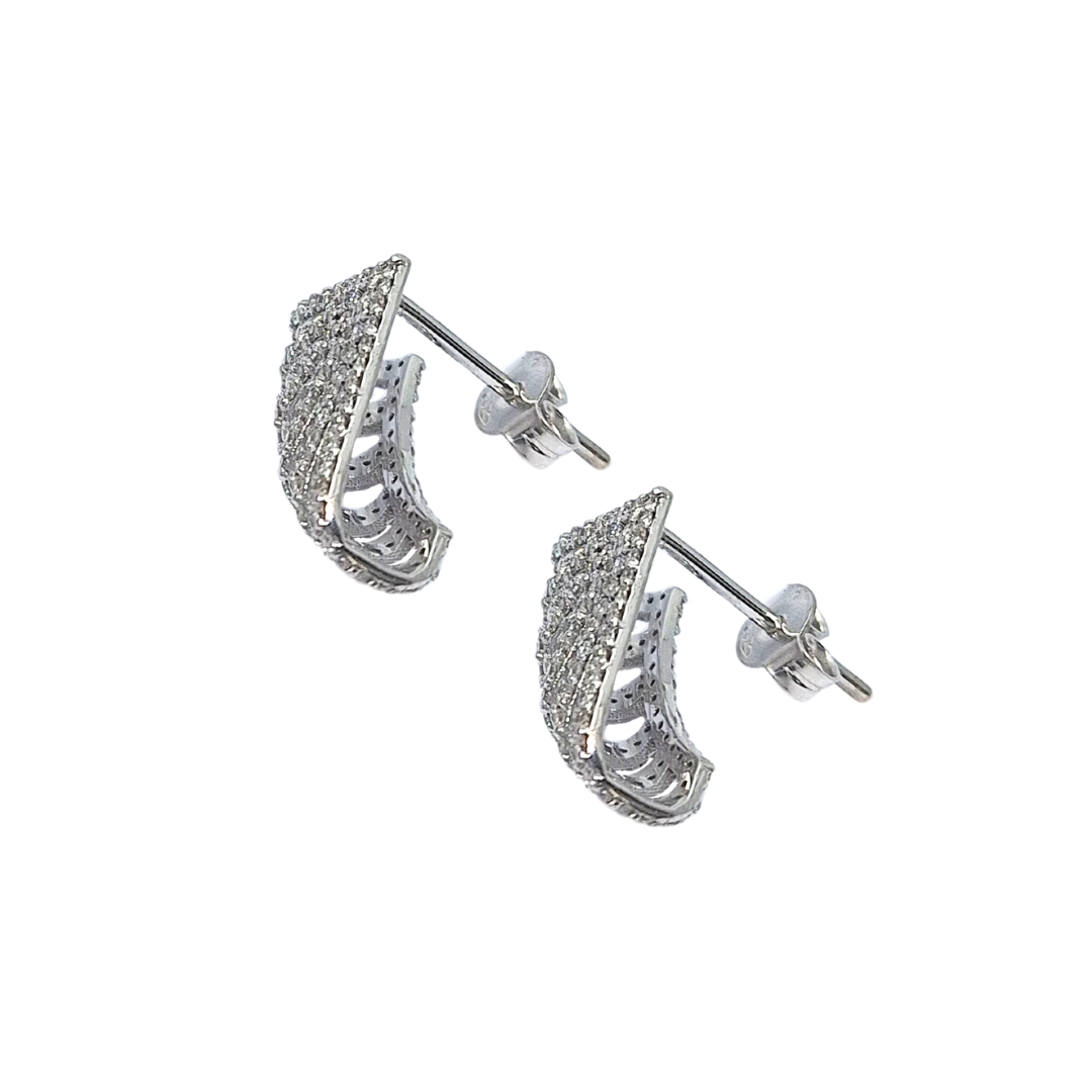 9ct White Gold Fan Design Diamond Stud Earrings