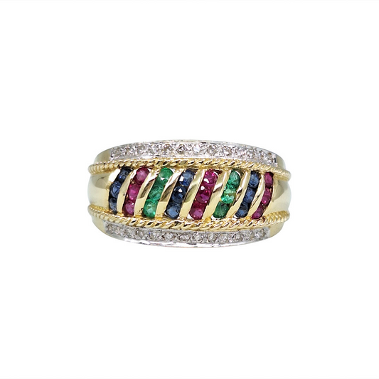 14ct Yellow Gold Multi Gem & Diamond Ring