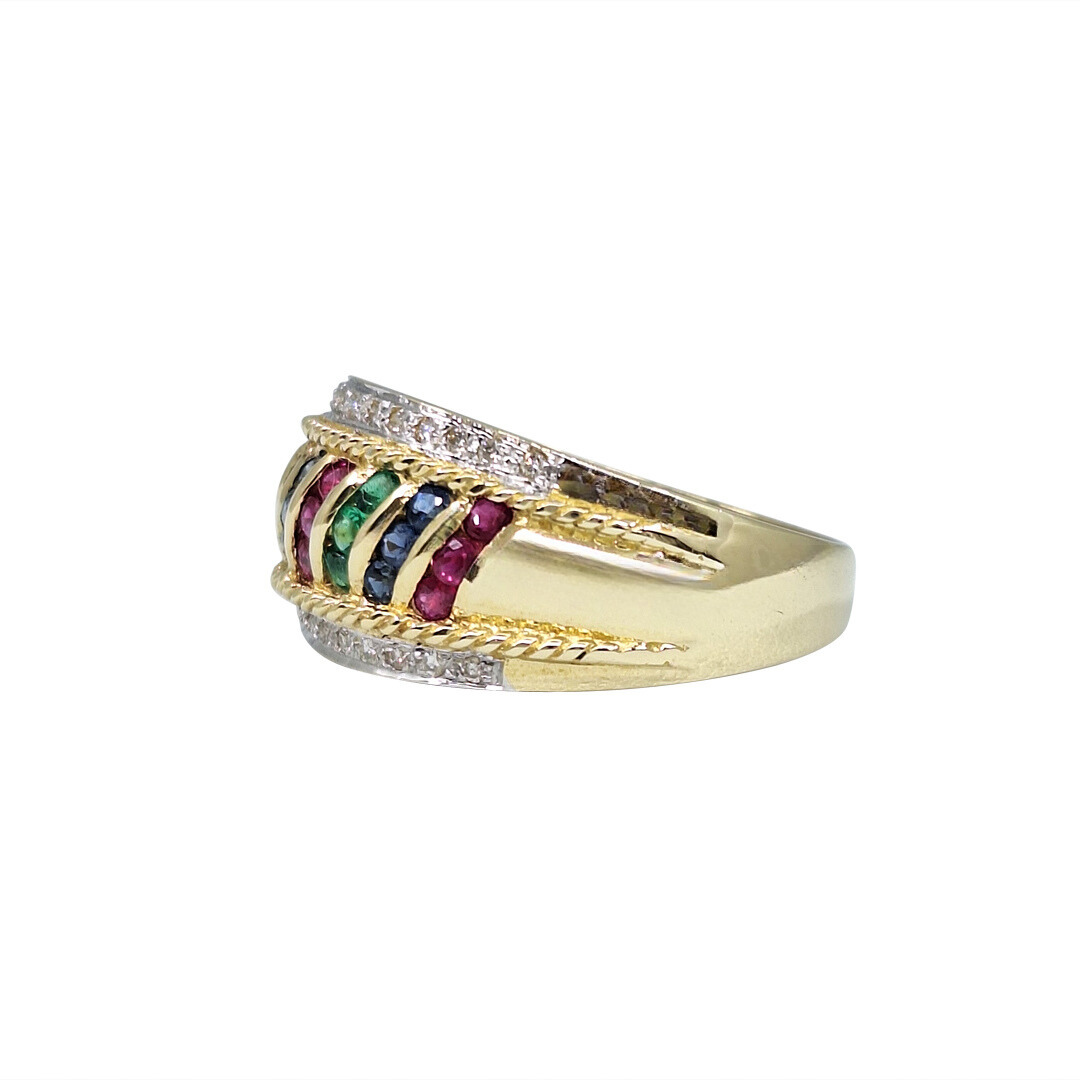 14ct Yellow Gold Multi Gem & Diamond Ring