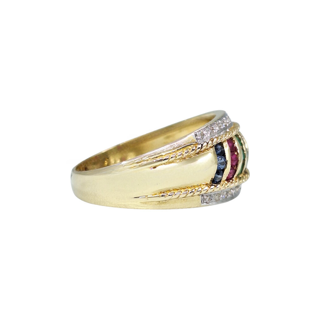 14ct Yellow Gold Multi Gem & Diamond Ring