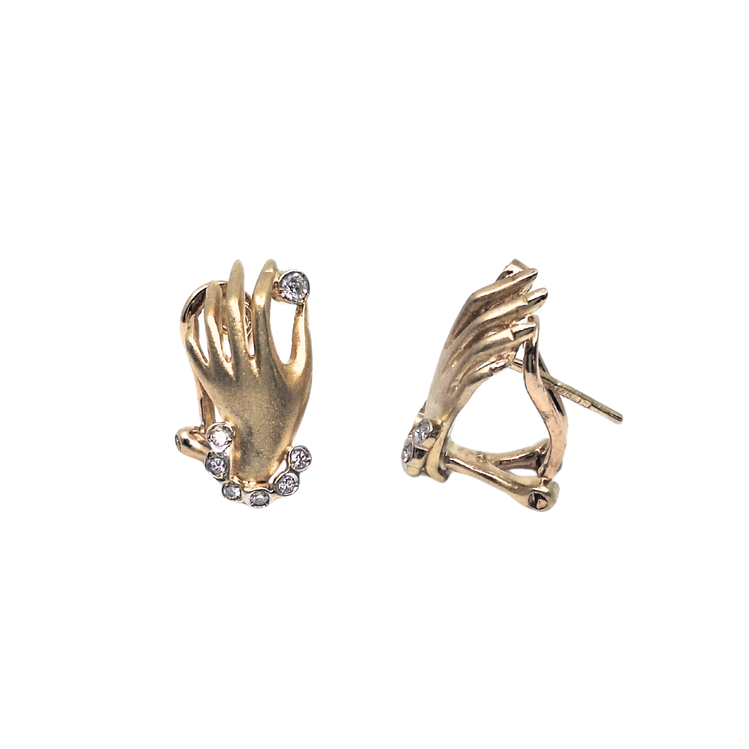 18ct Yellow Gold Diamond Hand Earrings