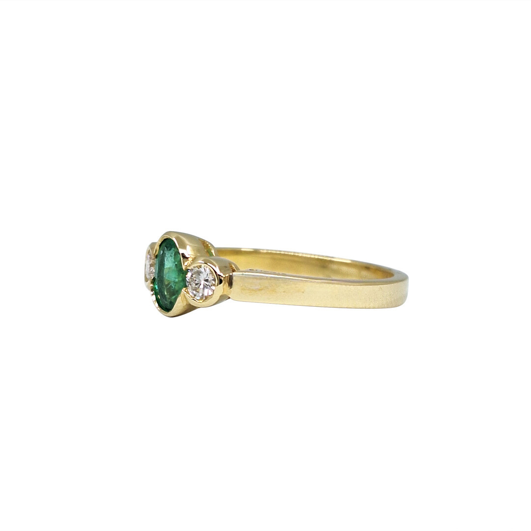 18ct Yellow Gold Emerald & Diamond Three Stone Ring