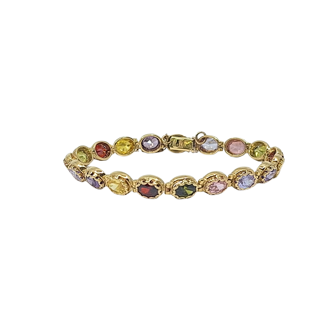 14ct Yellow Gold Multi-Gemstone Bracelet 7"