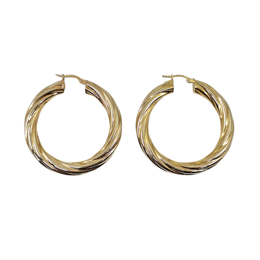 9ct Gold Twist Creole Hoop Earrings