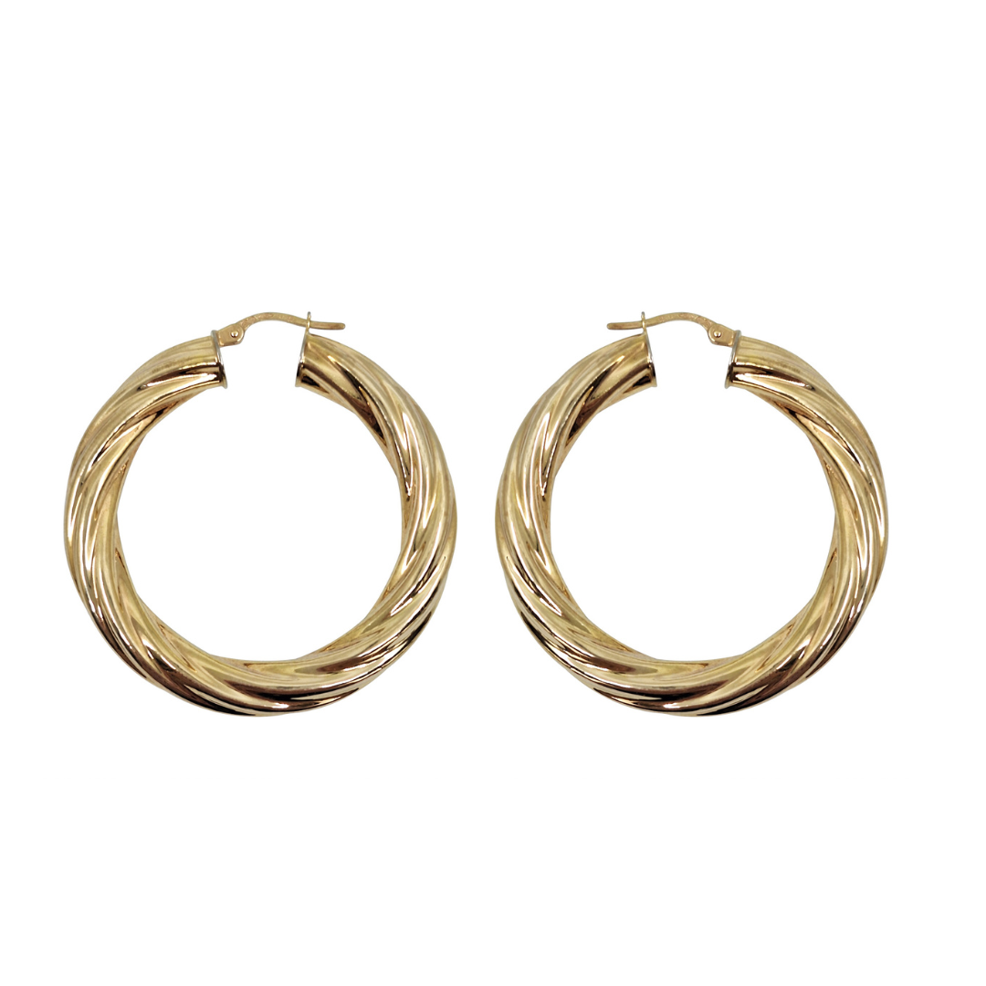 9ct Yellow Gold Large Twist Hoop Earrings