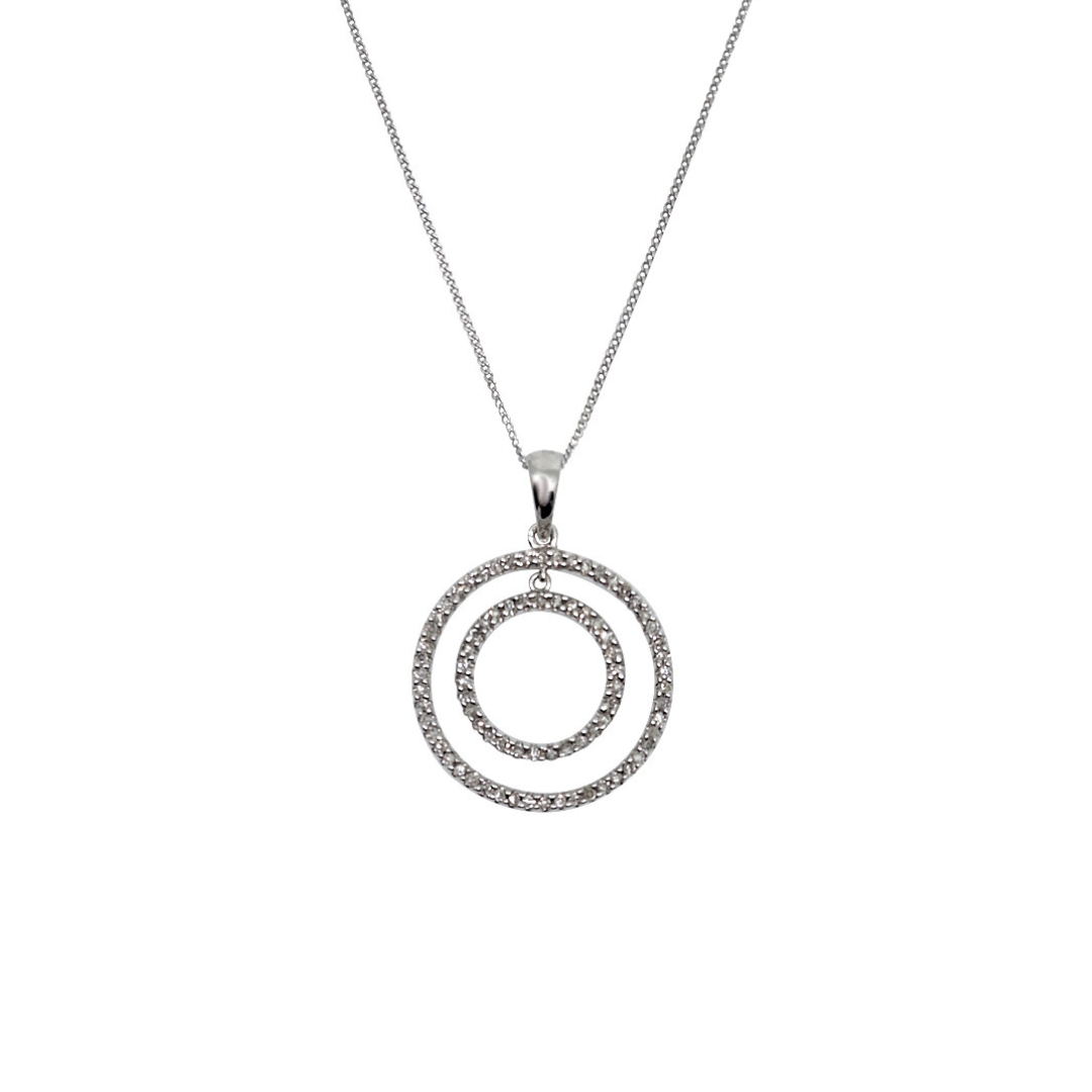 9ct White Gold Diamond Circle Pendant & Chain