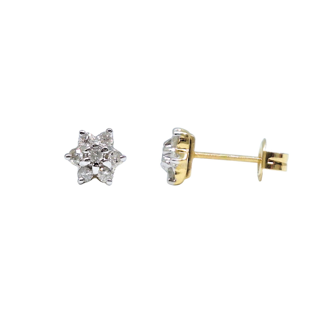 9ct Yellow Gold Diamond Flower Earrings