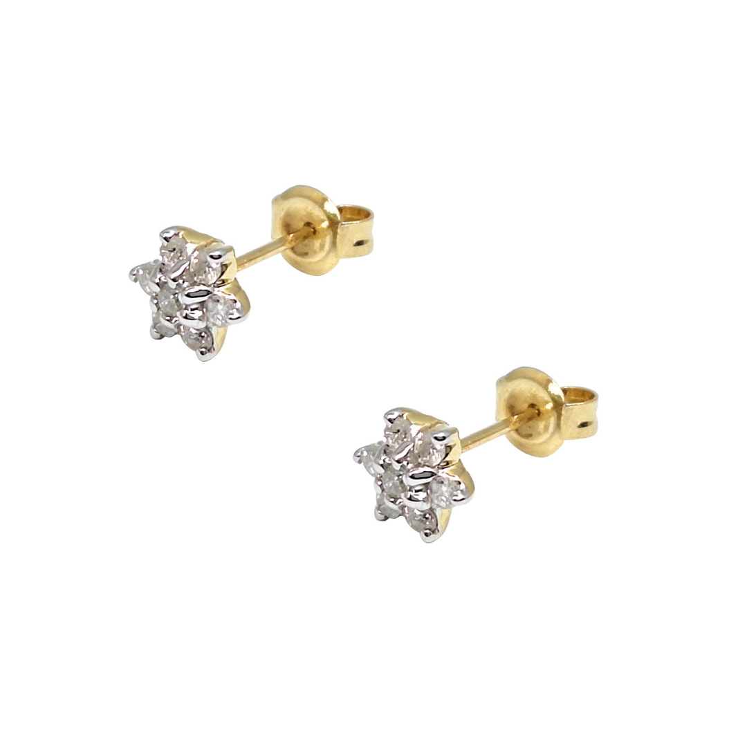 9ct Yellow Gold Diamond Flower Earrings