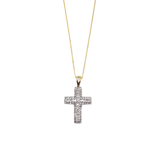 9ct Yellow Gold Diamond Cross Pendant