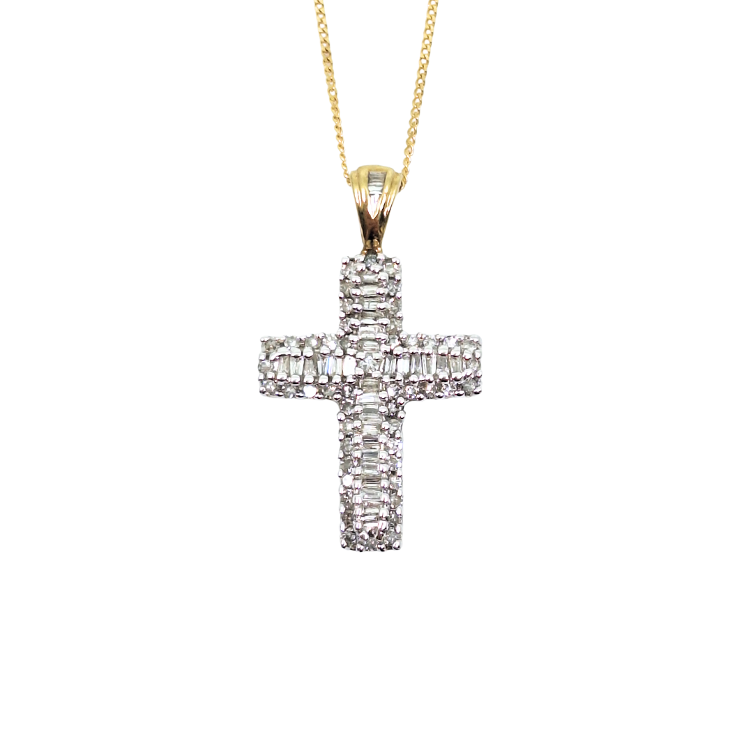 9ct Yellow Gold Diamond Cross Pendant