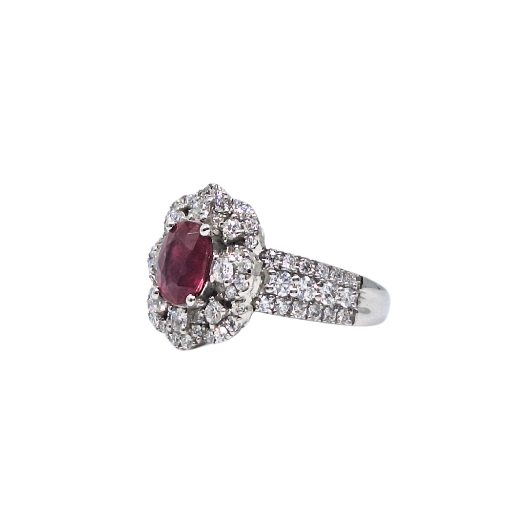 Platinum Levian Ruby & Diamond Cluster Ring