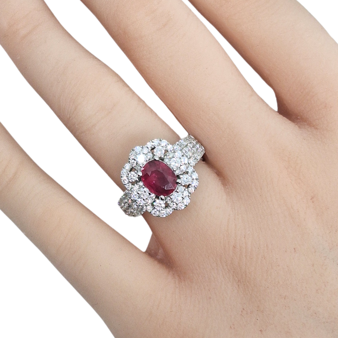 Platinum Levian Ruby & Diamond Cluster Ring