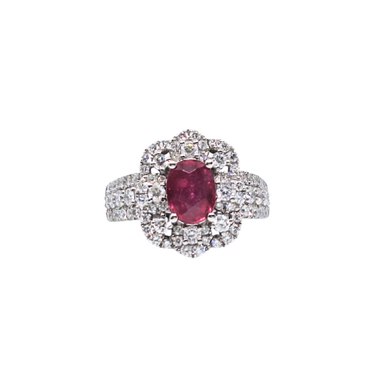 Platinum Levian Ruby & Diamond Cluster Ring