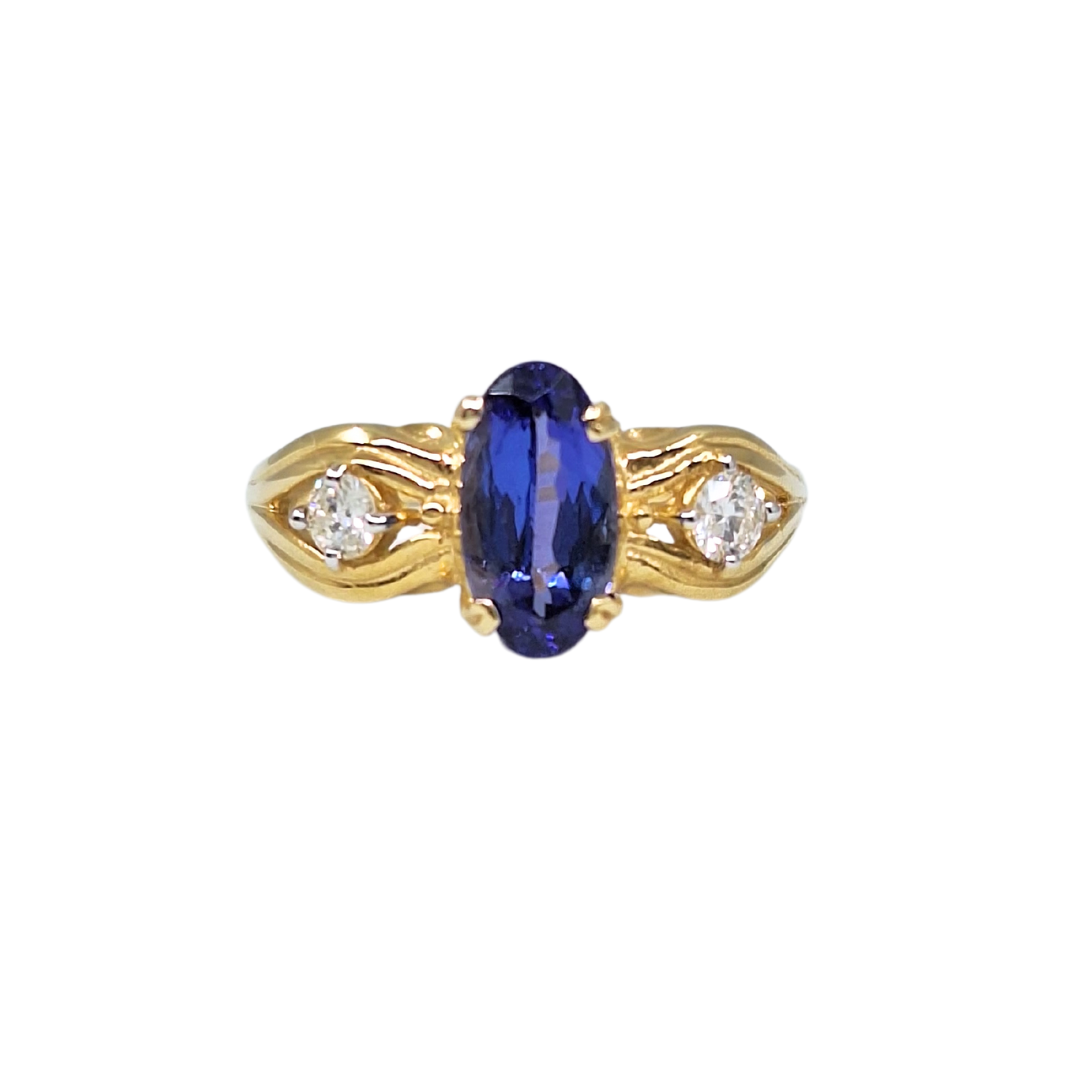 18ct Gold Tanzanite & Diamond Three Stone Ring