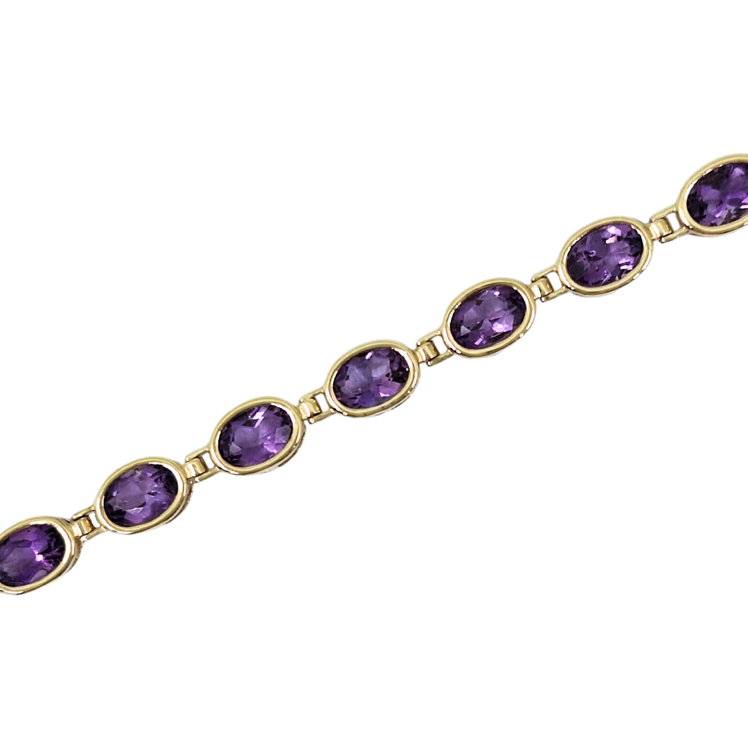 9ct Yellow Gold Amethyst Bracelet