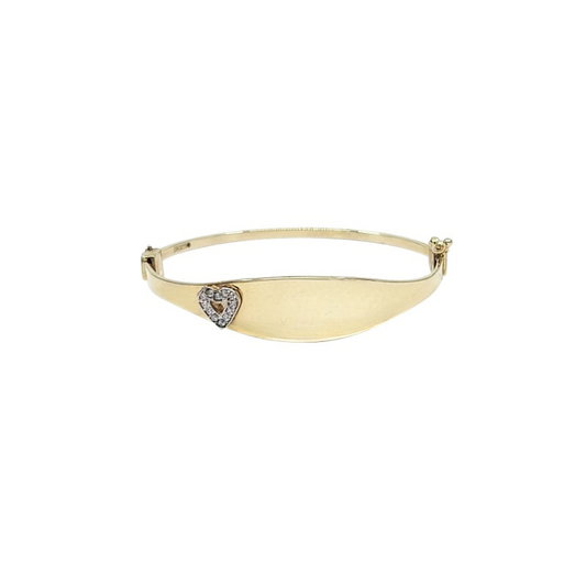 9ct Yellow Gold Baby Heart CZ Identity Hinged Bangle