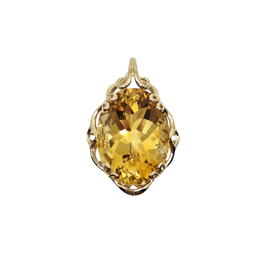 9ct Yellow Gold Oval Citrine Scroll Pendant