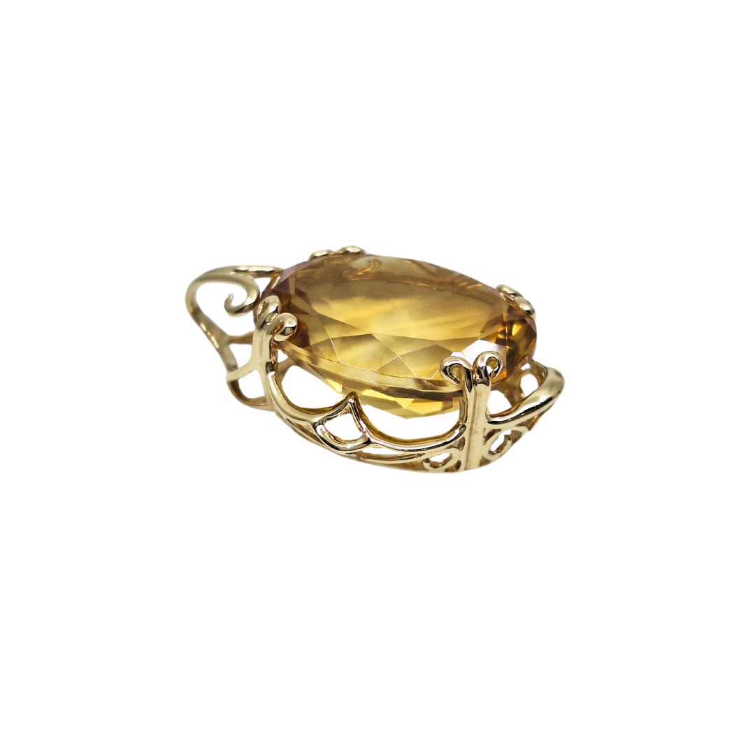 9ct Yellow Gold Oval Citrine Scroll Pendant