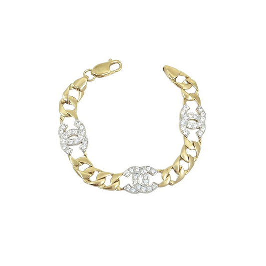 9ct Yellow Gold Child's Curb CZ Bracelet 6"