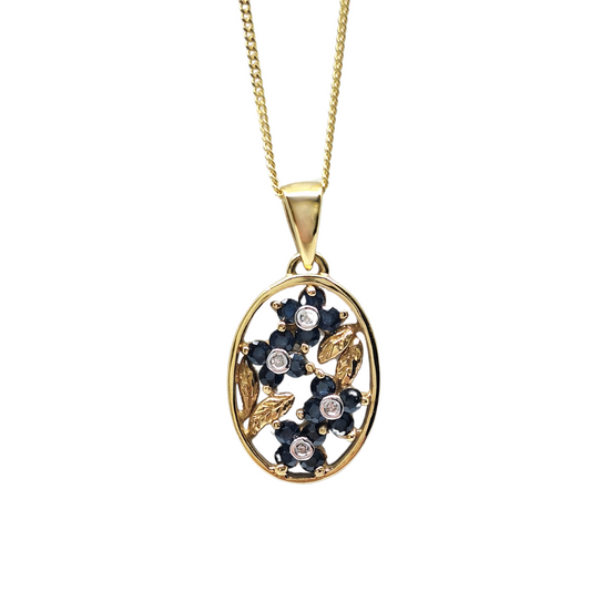 9ct Yellow Gold Sapphire & Diamond Pendant