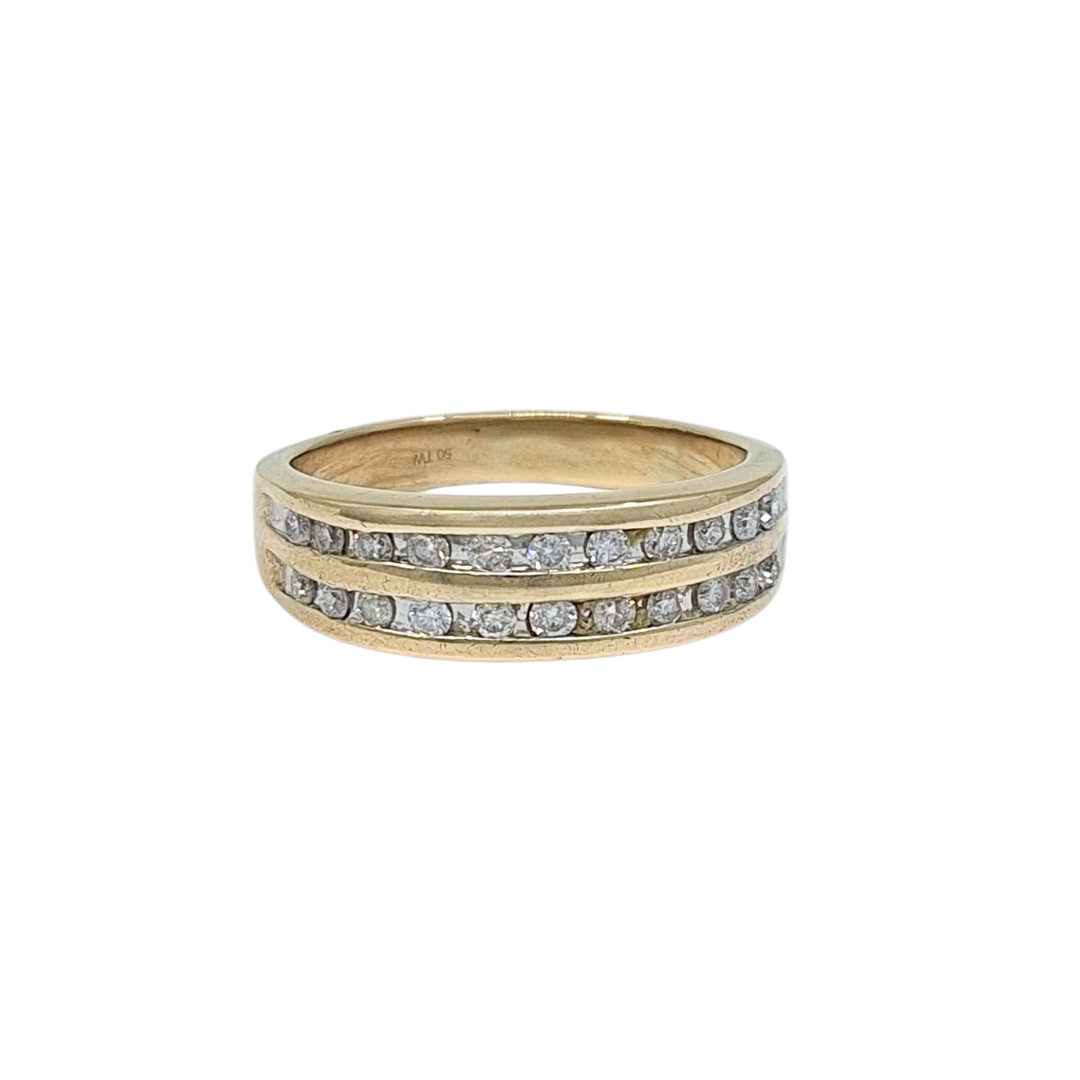 9ct Yellow Gold Two Row Diamond Ring