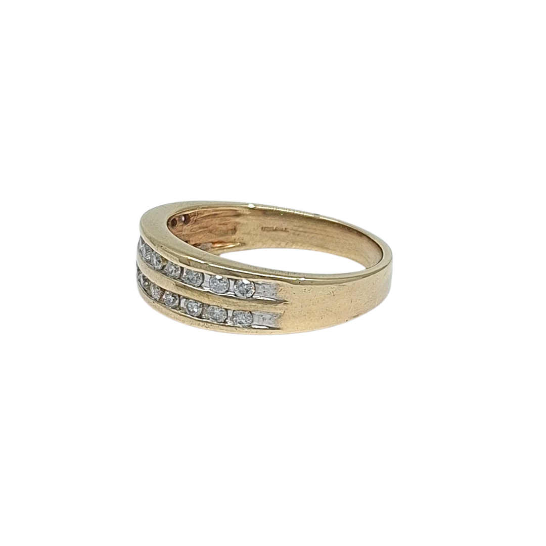 9ct Yellow Gold Two Row Diamond Ring