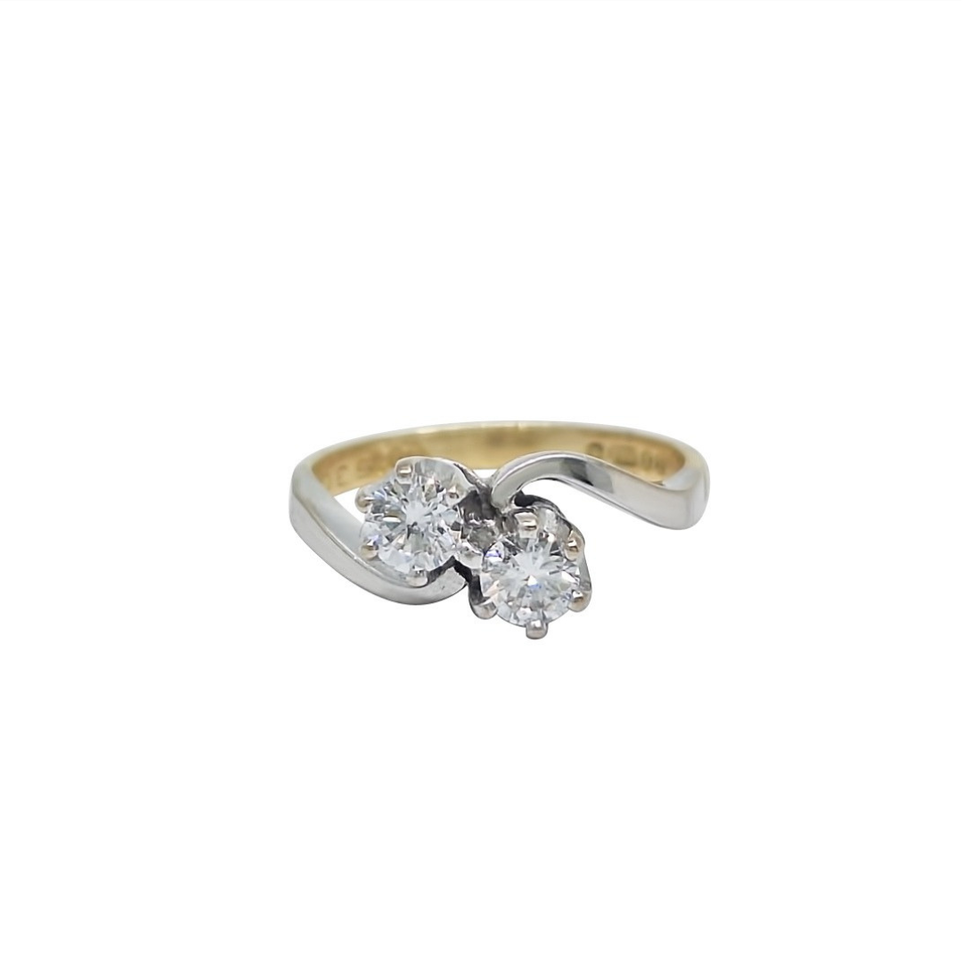 18ct Two Colour Gold Diamond Two Stone Twist Ring