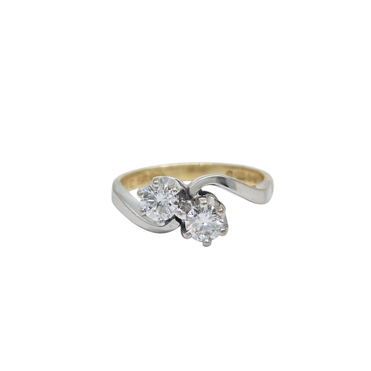 18ct Two Colour Gold Diamond Two Stone Twist Ring