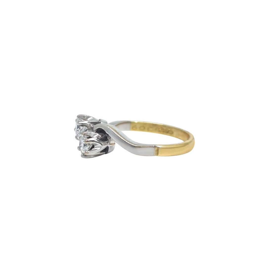 18ct Two Colour Gold Diamond Two Stone Twist Ring