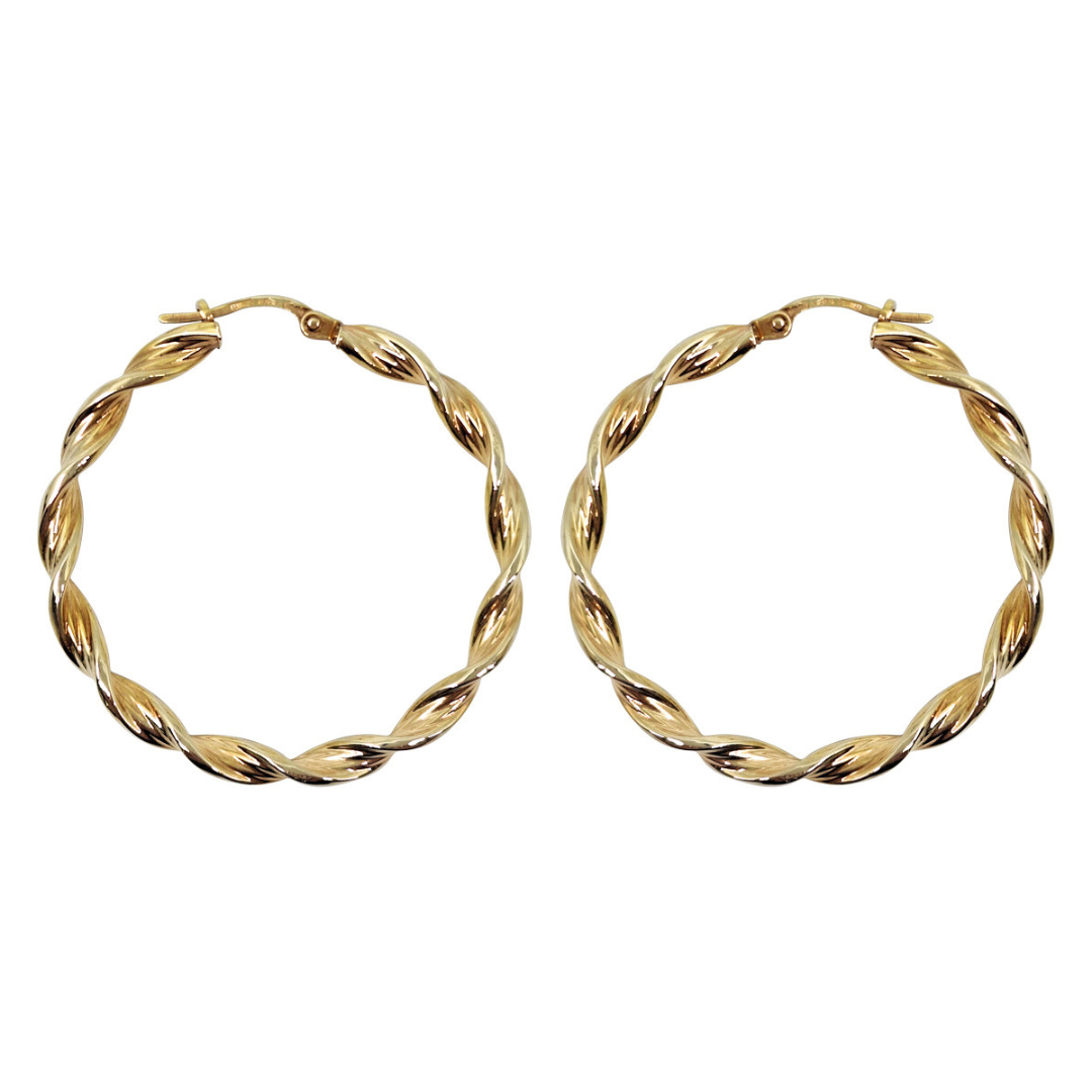 9ct Yellow Gold Twist Hoop Earrings