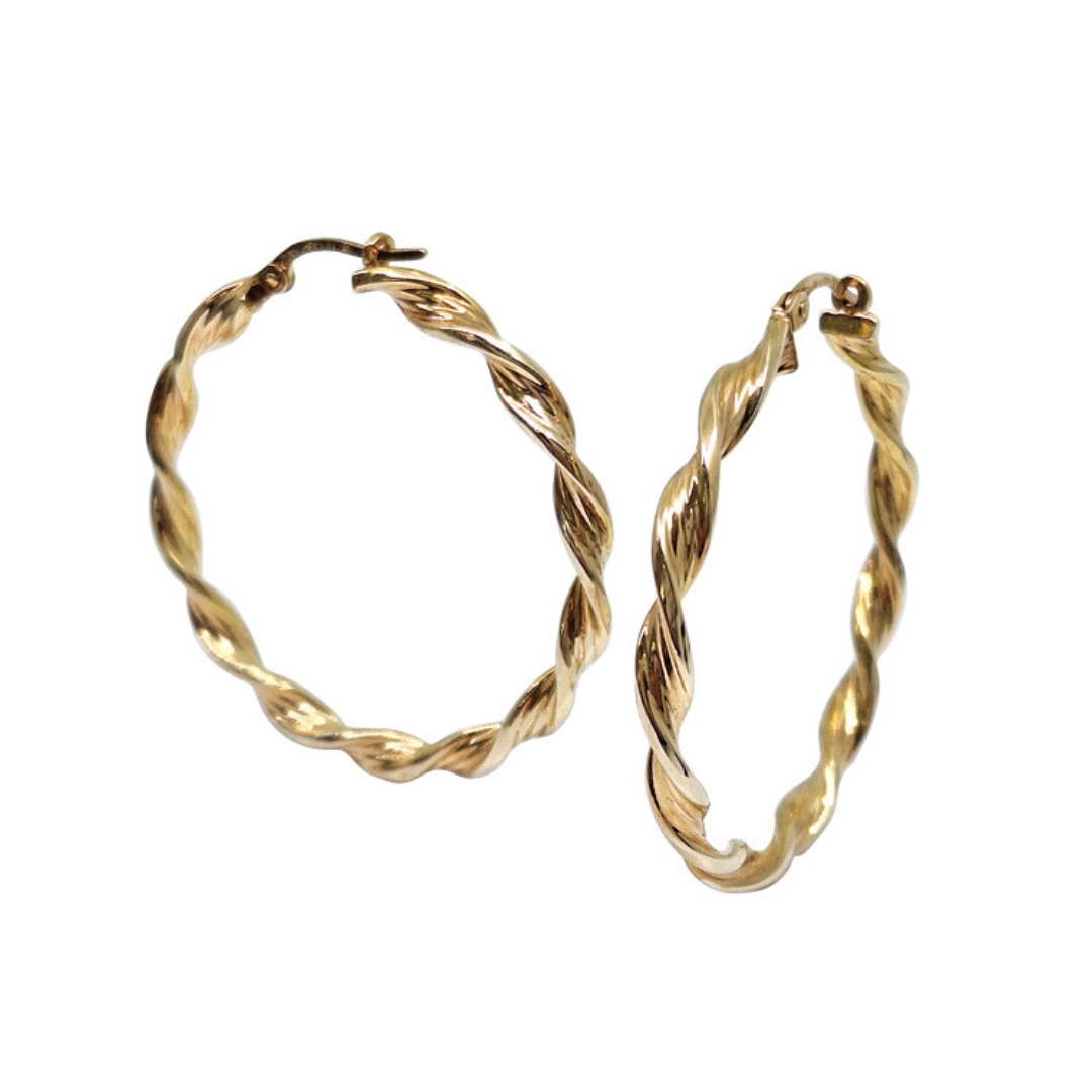 9ct Yellow Gold Twist Hoop Earrings