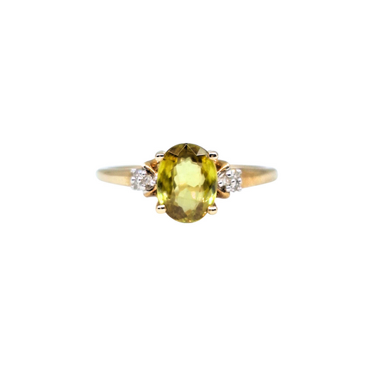 9ct Yellow Gold 3 stone Sphene & Diamond Ring