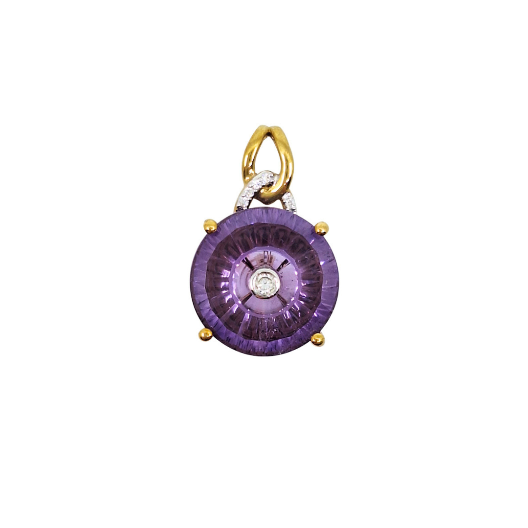 9ct Yellow Gold Amethyst & Diamond Pendant