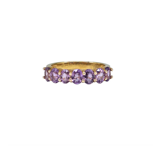9ct Yellow Gold Purple Sapphire 7 Stone Ring