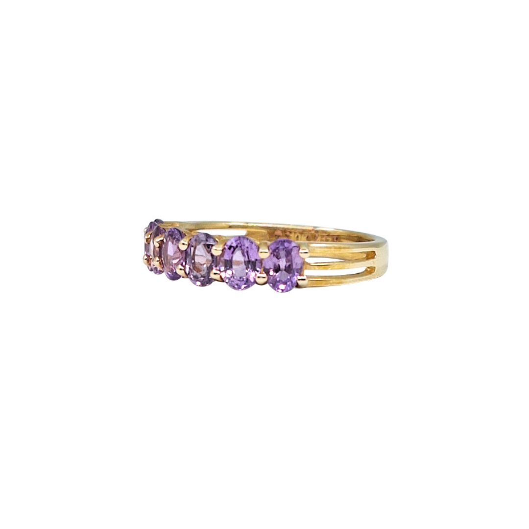 9ct Gold Purple Sapphire Seven Stone Ring