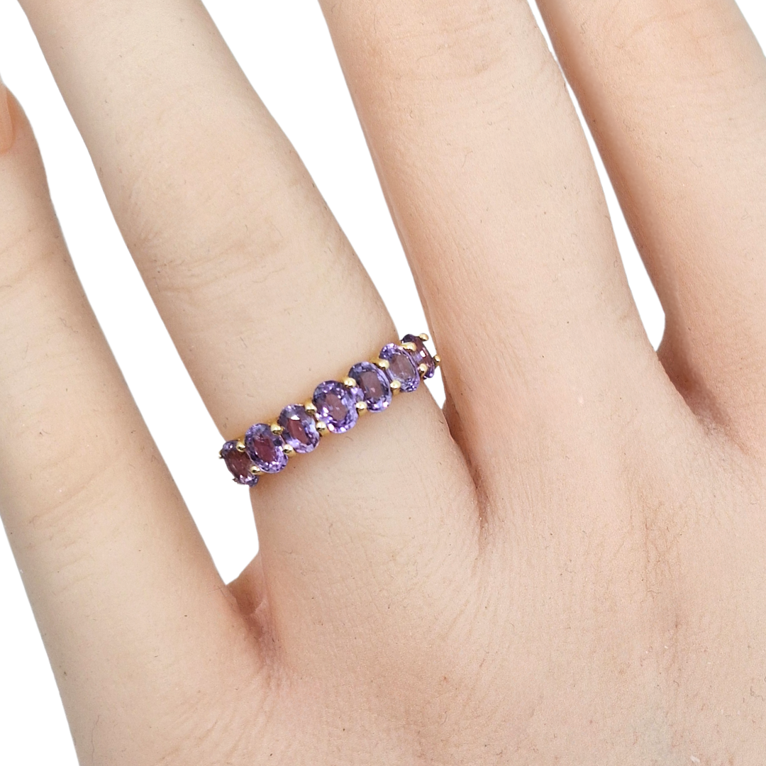 9ct Gold Purple Sapphire Seven Stone Ring