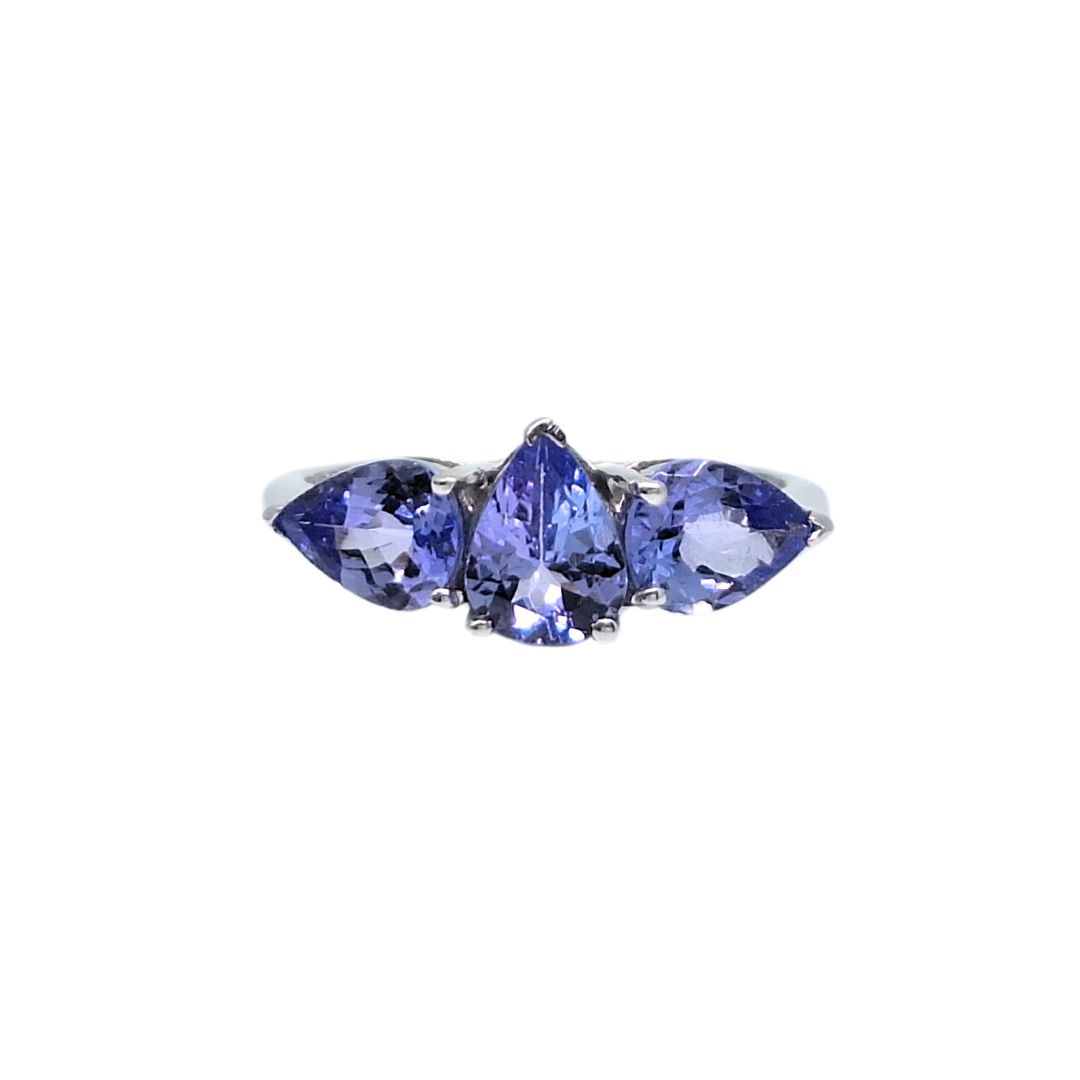 9ct White Gold Tanzanite 3 Stone Ring