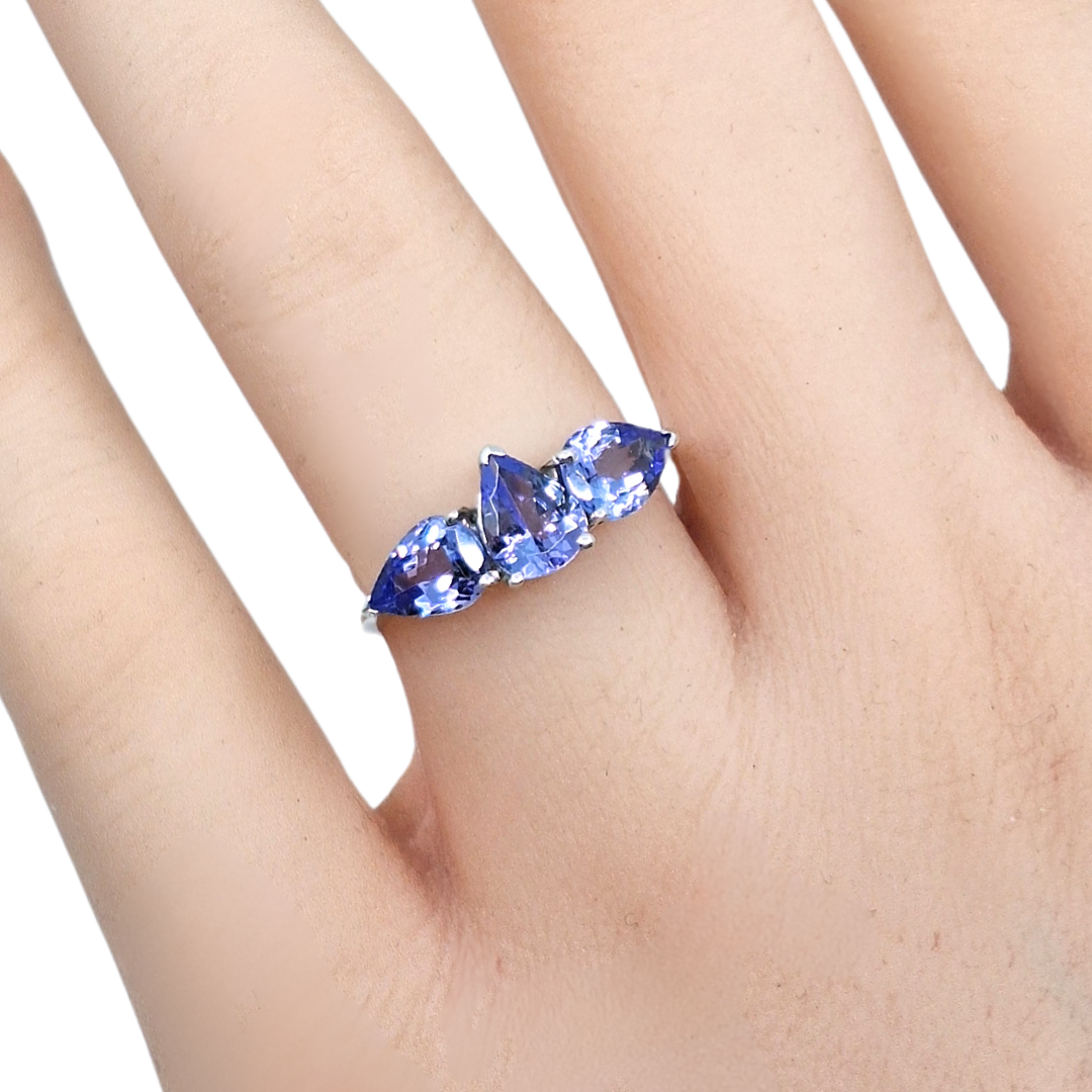 9ct White Gold Tanzanite Three Stone Ring