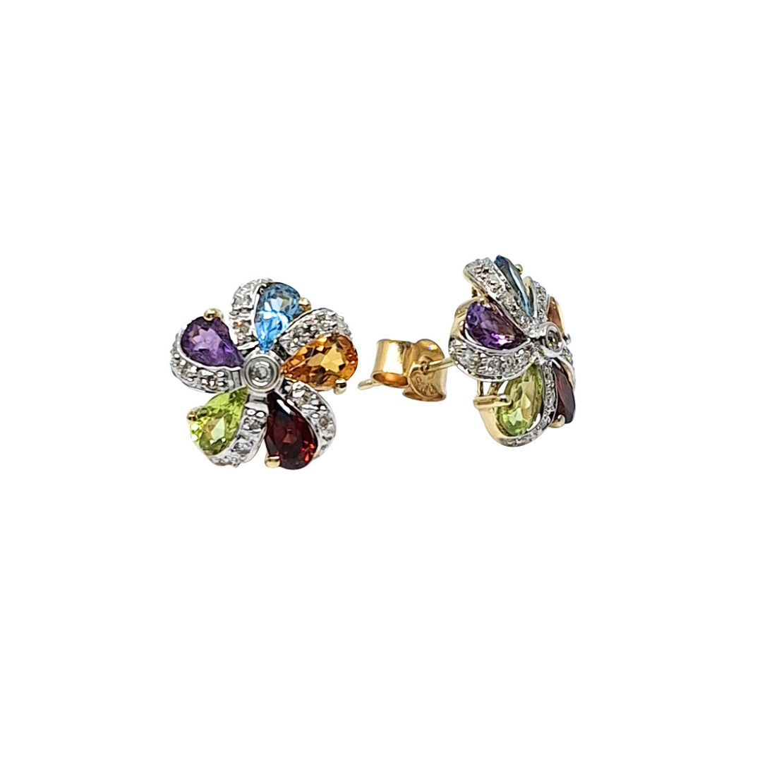9ct Gold Multi Gemstone & Diamond Earrings