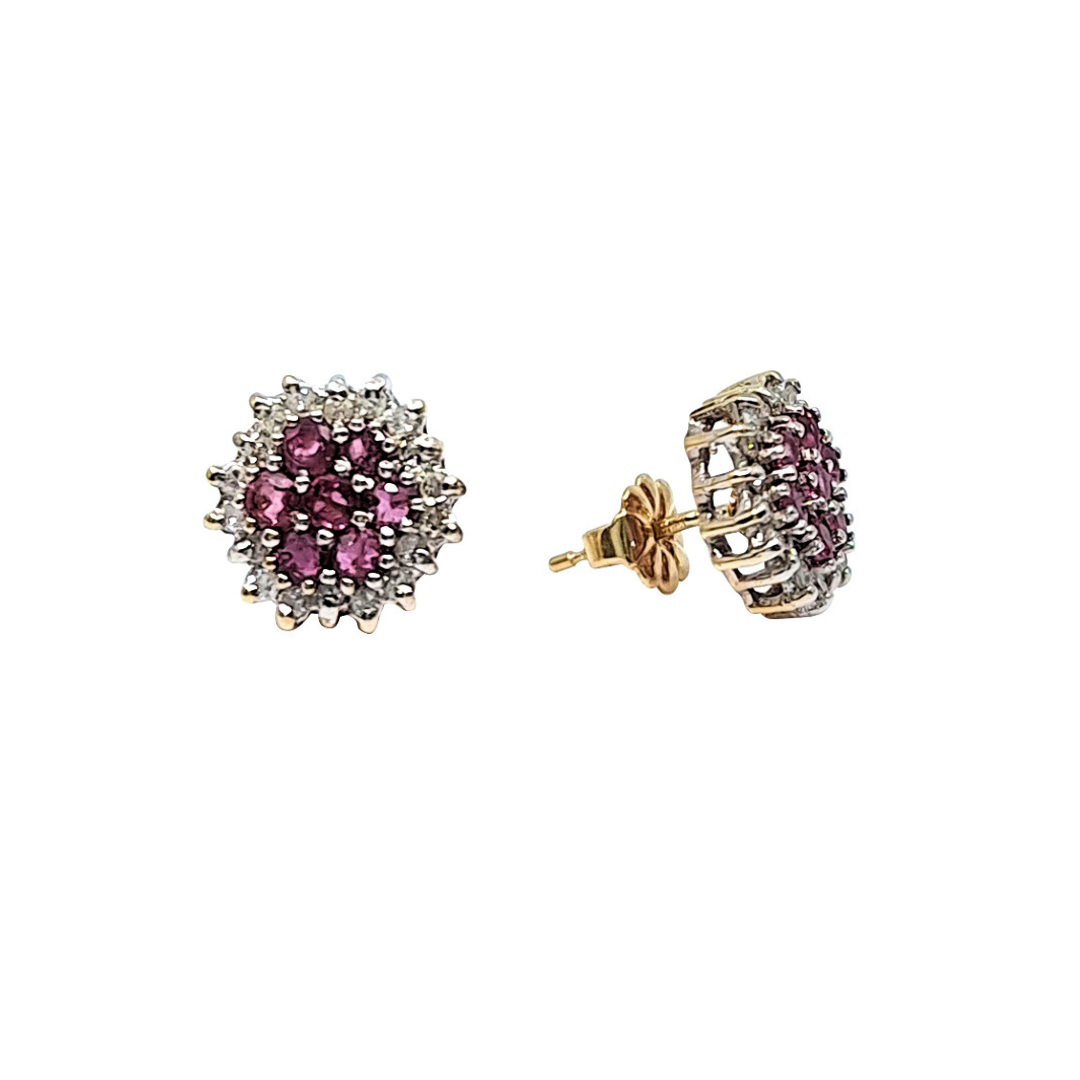 9ct Yellow Gold Pink Sapphire & Diamond Earrings
