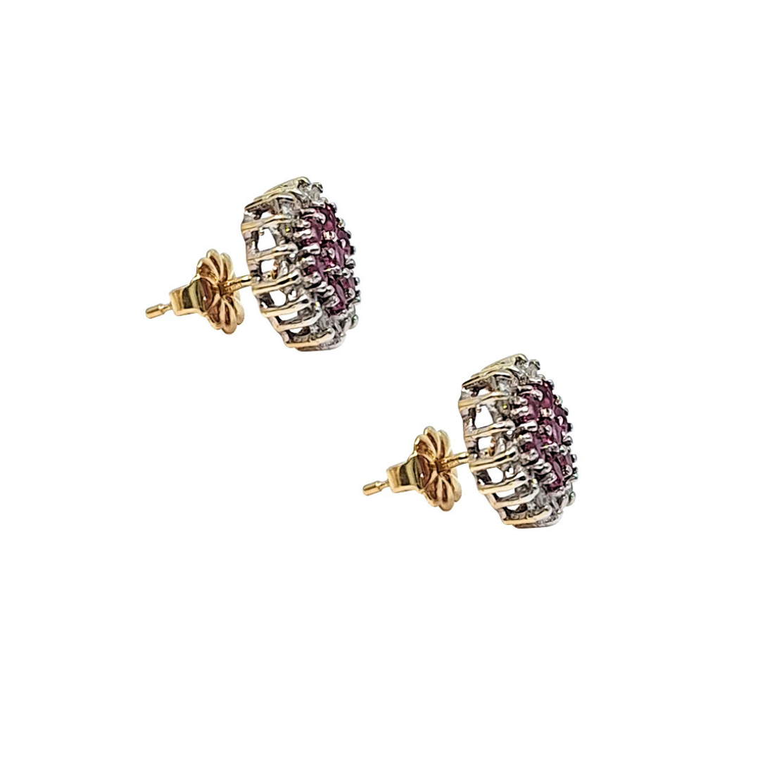 9ct Yellow Gold Pink Sapphire & Diamond Earrings