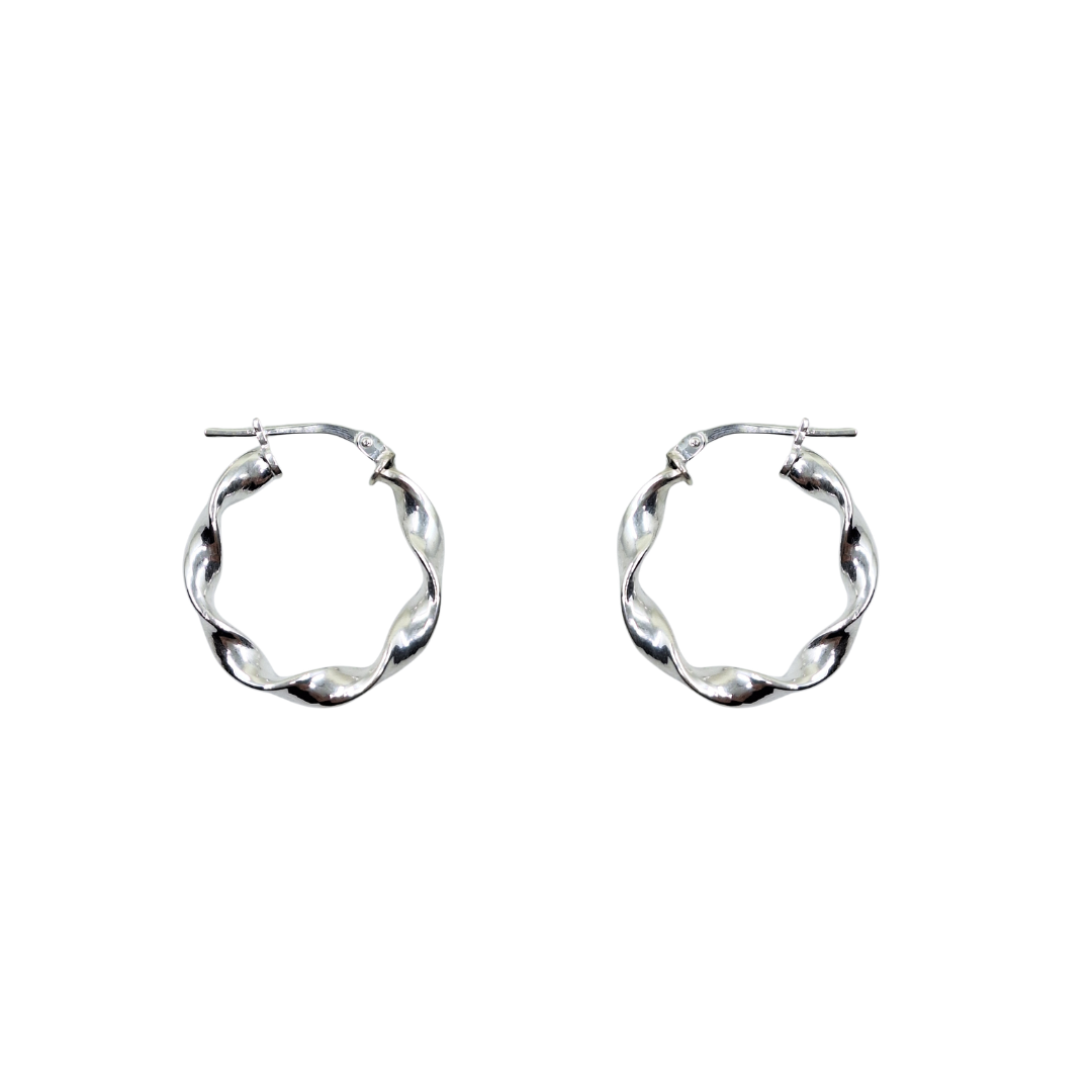 Silver Ribbon Twist Creole Hoop Earrings