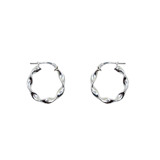 Silver Ribbon Twist Creole Hoop Earrings