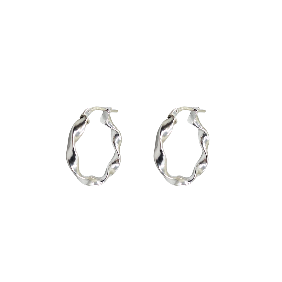 Silver Ribbon Twist Creole Hoop Earrings