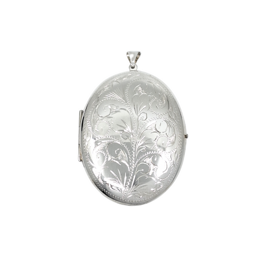 Silver Large Engraved Oval Locket
