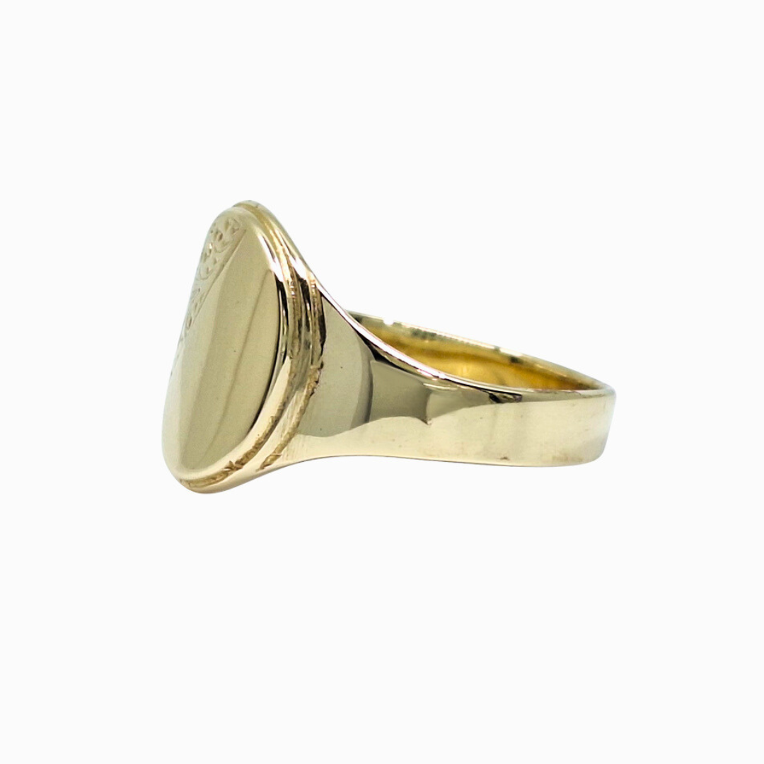 9ct Yellow Gold Half Engraved signet Ring